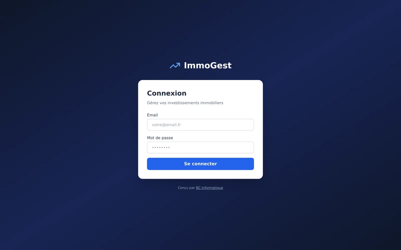 Écran de connexion d'Immoges